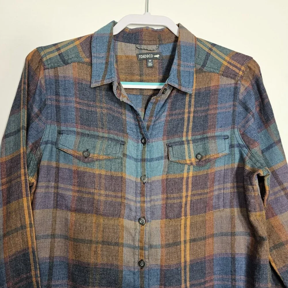 Toad&Co Reform Flannel Plaid Shirt Women’s Medium Organic Outdoor Casual - Picture 2 of 9
